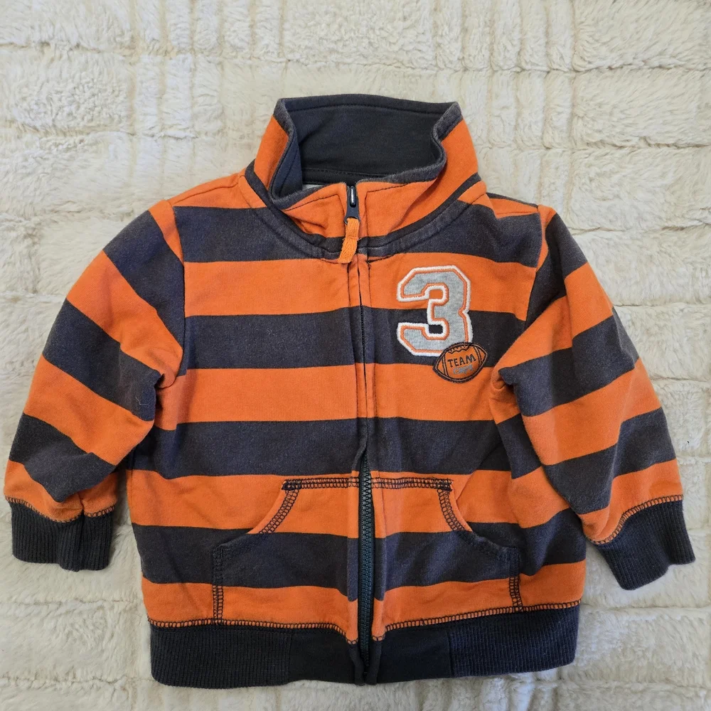 Carter's Kids 6 Orange and Black Striped W 3 Football Zip Up Jacket